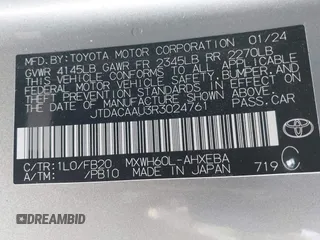 2024 Toyota Prius LE with VIN JTDACAAU3R3024761, listed as a IAAI auction lot 41992059 with 14,119 mi miles and . Bid and sale history available at DreamBid. Image 9.