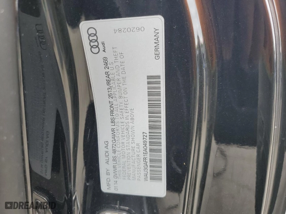 2014 Audi S5 Prestige with VIN WAU3GAFR1EA049727, listed as a Copart auction lot 68910824 with 0 mi miles and Salvage Title. Bid and sale history available at carsss.com. Image 12.