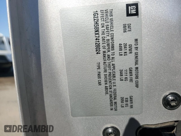 2007 Pontiac G6 GT с VIN 1G2ZH58NX74128024, выставлен на аукционе Copart как лот 56478835 с пробегом 237 320 миль миль и Списание • Salvage title. История ставок и продаж доступна на DreamBid. Изображение 12.