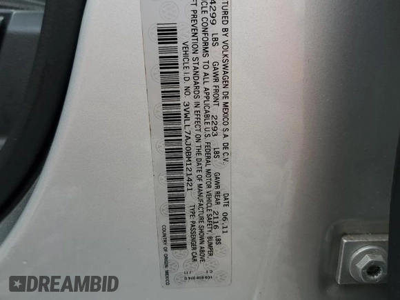 2011 Volkswagen Jetta TDI with VIN 3VWLL7AJ0BM121421, listed as a Copart auction lot 51160365 with 138,364 mi miles and Salvage title. Bid and sale history available at DreamBid. Image 12.