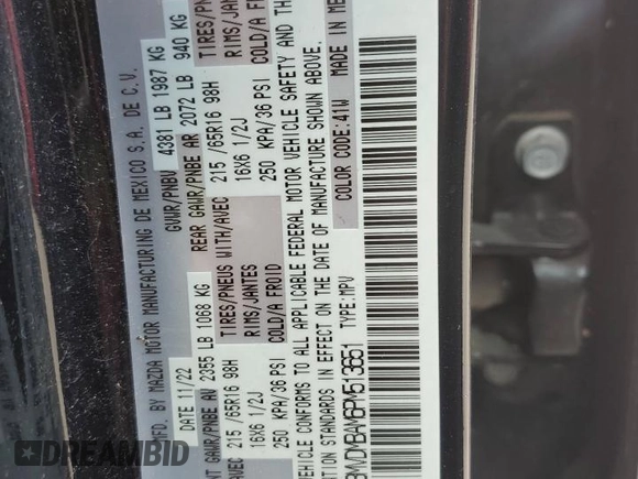 2023 Mazda CX-30 S with VIN 3MVDMBAM6PM513651, listed as a Copart auction lot 57432955 with 49,851 mi miles and Salvage title. Bid and sale history available at DreamBid. Image 13.