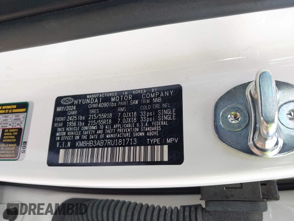 2024 Hyundai Kona SEL with VIN KM8HB3AB7RU181713, listed as a IAAI auction lot 42095983 with 21,569 mi miles. Bid and sale history available at carsss.com. Image 9.