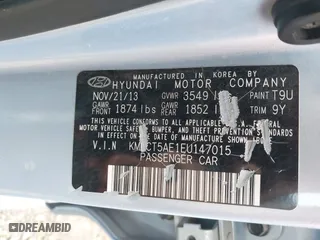 2014 Hyundai Accent GS with VIN KMHCT5AE1EU147015, listed as a IAAI auction lot 41659497 with 147,832 mi miles. Bid and sale history available at carsss.com. Image 9.