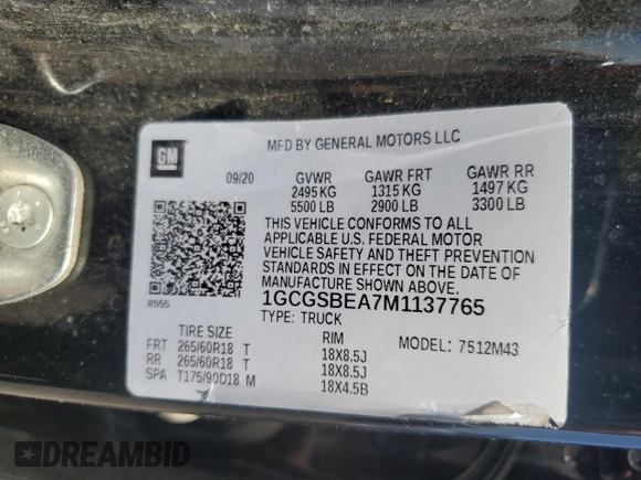 2021 Chevrolet Colorado 2WD Work Truck with VIN 1GCGSBEA7M1137765, listed as a Copart auction lot 48477175 with 123,812 mi miles and Clean Title. Bid and sale history available at carsss.com. Image 12.