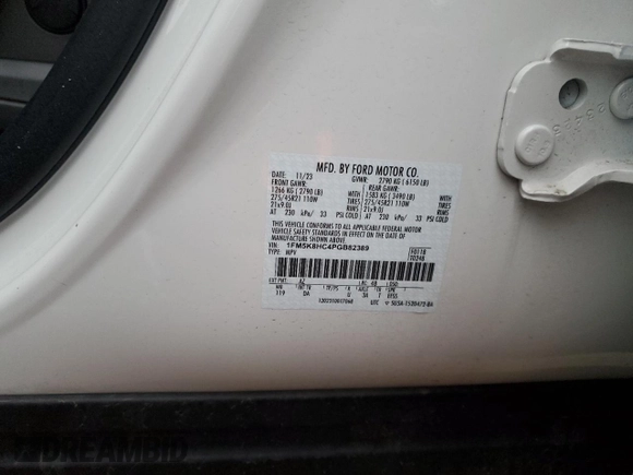 2023 Ford Explorer Platinum with VIN 1FM5K8HC4PGB82389, listed as a Copart auction lot 87203834 with 3,831 mi miles and Salvage title. Bid and sale history available at DreamBid. Image 15.