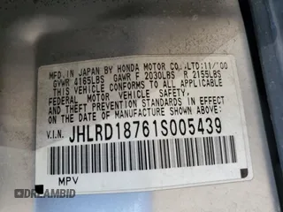 2001 Honda CR-V SE with VIN JHLRD18761S005439, listed as a Copart auction lot 72281824 with 279,937 mi miles and Salvage Title. Bid and sale history available at carsss.com. Image 13.