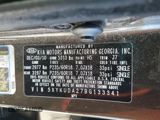 2011 Kia Sorento EX with VIN 5XYKUDA27BG133341, listed as a Copart auction lot 47578165 with 129,331 mi miles and Salvage Title. Bid and sale history available at DreamBid. Image 14.