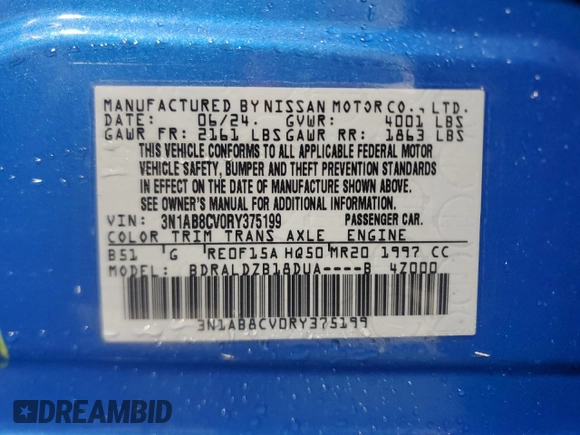 2024 Nissan Sentra SV with VIN 3N1AB8CV0RY375199, listed as a Copart auction lot 43747155 with 11,557 mi miles and Salvage Title. Bid and sale history available at DreamBid. Image 13.