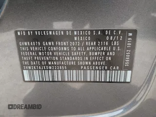 2013 Volkswagen Jetta S with VIN 3VW2K7AJXDM222855, listed as a IAAI auction lot 42155225 with 45,724 mi miles and . Bid and sale history available at DreamBid. Image 9.