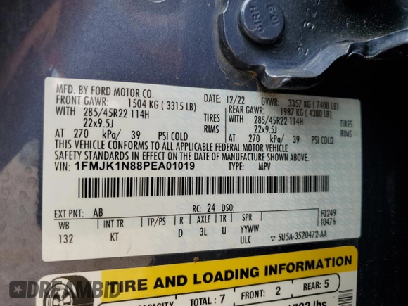 2023 Ford Expedition Max King Ranch with VIN 1FMJK1N88PEA01019, listed as a Copart auction lot 56015515 with 51,976 mi miles and Salvage title. Bid and sale history available at DreamBid. Image 13.