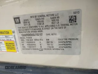 2013 GMC Acadia SLT with VIN 1GKKRSKD0DJ182197, listed as a IAAI auction lot 41925396 with 125,258 mi miles and . Bid and sale history available at carsss.com. Image 9.