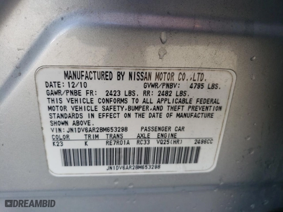 2011 Infiniti G25 Sedan x with VIN JN1DV6AR2BM653298, listed as a Copart auction lot 42736245 with 227,492 mi miles and Salvage Title. Bid and sale history available at carsss.com. Image 13.