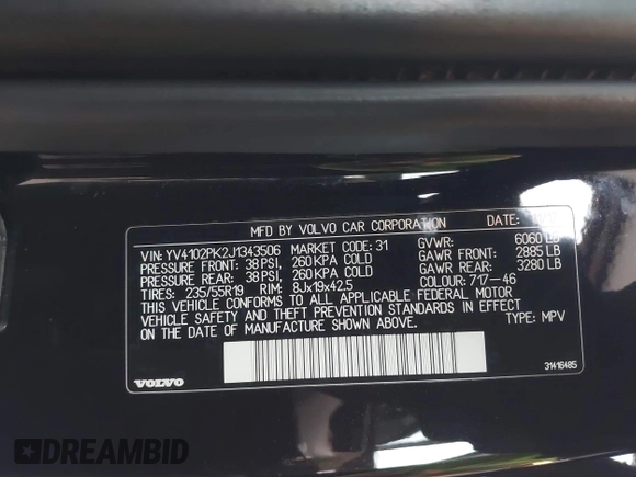 2018 Volvo XC90 Momentum with VIN YV4102PK2J1343506, listed as a IAAI auction lot 41763318 with 89,203 mi miles. Bid and sale history available at carsss.com. Image 9.