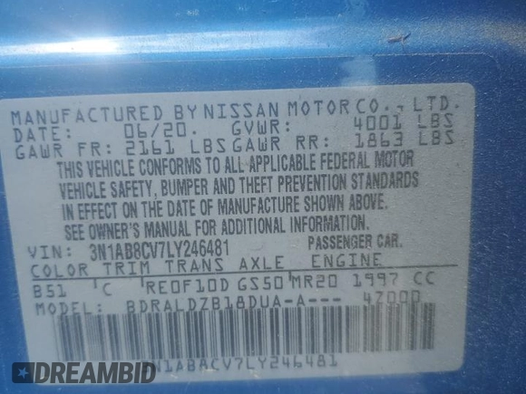 2020 Nissan Sentra SV z VIN 3N1AB8CV7LY246481, wystawiony jako Copart lot #52679955 z przebiegiem 40 476 mil mil oraz Szkoda całkowita • Salvage title. Historia ofert i sprzedaży dostępna na DreamBid. Obrazek 13.