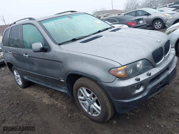 2005 BMW X5 3.0i with VIN 5UXFA13575LY08841, listed as a IAAI auction lot 41831889 with 999,999 mi miles. Bid and sale history available at carsss.com. Image 1.