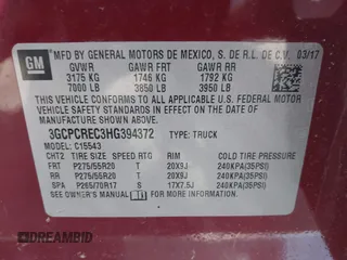 2017 Chevrolet Silverado 1500 LT with VIN 3GCPCREC3HG394372, listed as a IAAI auction lot 41948350 with 94,724 mi miles. Bid and sale history available at carsss.com. Image 9.