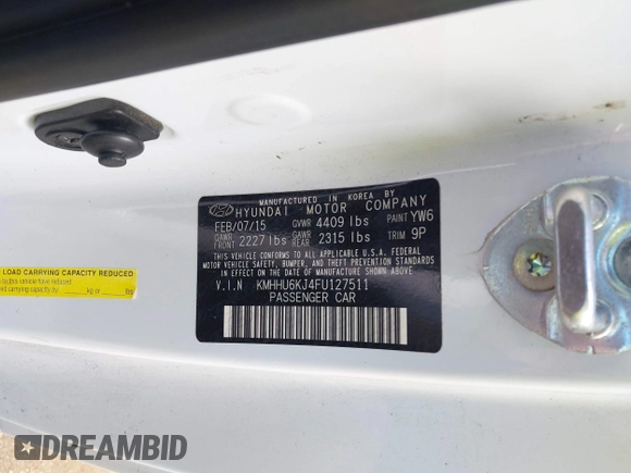 2015 Hyundai Genesis Coupe R-Spec with VIN KMHHU6KJ4FU127511, listed as a IAAI auction lot 42214070 with Not provided miles and . Bid and sale history available at DreamBid. Image 9.