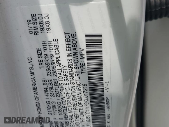 2019 Acura RDX Advance with VIN 5J8TC1H79KL017216, listed as a Copart auction lot 61221175 with 20,449 mi miles and Salvage title. Bid and sale history available at DreamBid. Image 13.