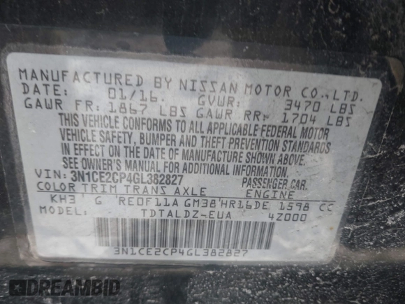 2016 Nissan Note S Plus with VIN 3N1CE2CP4GL382827, listed as a IAAI auction lot 41361028 with 134,407 mi miles and . Bid and sale history available at DreamBid. Image 9.