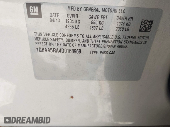 2013 Cadillac ATS with VIN 1G6AA5RA4D0168968, listed as a IAAI auction lot 41736092 with 117,831 mi miles and . Bid and sale history available at DreamBid. Image 9.