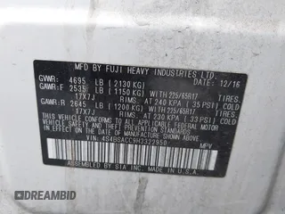 2017 Subaru Outback Premium with VIN 4S4BSACC9H3322950, listed as a IAAI auction lot 41935582 with 98,170 mi miles and . Bid and sale history available at DreamBid. Image 9.