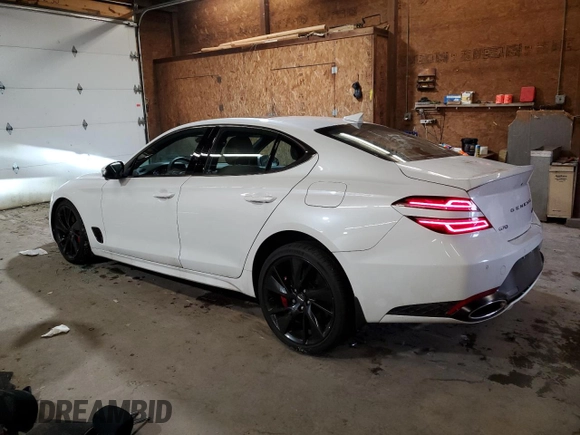 2023 Genesis G70 3.3T with VIN KMTG54TE3PU134147, listed as a Copart auction lot 61597955 with 9,863 mi miles and Salvage title. Bid and sale history available at DreamBid. Image 2.