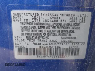 2014 Nissan Sentra SV with VIN 3N1AB7AP3EY322277, listed as a IAAI auction lot 41434612 with 124,668 mi miles and . Bid and sale history available at DreamBid. Image 9.