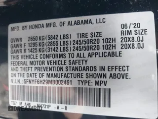 2021 Honda Pilot Special Edition with VIN 5FNYF6H29MB002461, listed as a IAAI auction lot 41501013 with 58,187 mi miles. Bid and sale history available at carsss.com. Image 9.