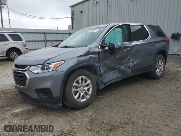 2020 Chevrolet Traverse LS z VIN 1GNERFKW2LJ186730, wystawiony jako Copart lot #43090675 z przebiegiem Nie podano mil oraz Szkoda całkowita • Salvage title. Historia ofert i sprzedaży dostępna na DreamBid. Obrazek 1.