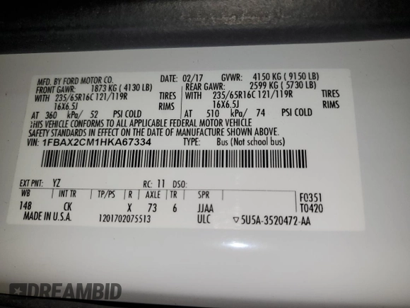 2017 Ford Transit XL z VIN 1FBAX2CM1HKA67334, wystawiony jako Copart lot #53558735 z przebiegiem 55 913 mil mil oraz Szkoda całkowita • Salvage title. Historia ofert i sprzedaży dostępna na DreamBid. Obrazek 13.