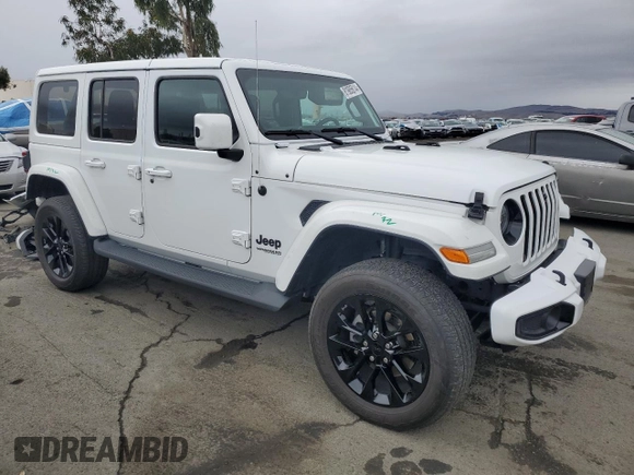 2021 Jeep Wrangler Unlimited Sahara High Altitude with VIN 1C4HJXEM2MW539162, listed as a Copart auction lot 81985614 with Not provided miles and Salvage title. Bid and sale history available at DreamBid. Image 4.