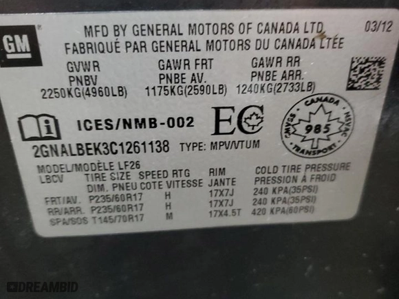 2012 Chevrolet Equinox LS with VIN 2GNALBEK3C1261138, listed as a Copart auction lot 74924734 with 172,728 mi miles and Clean Title. Bid and sale history available at carsss.com. Image 14.
