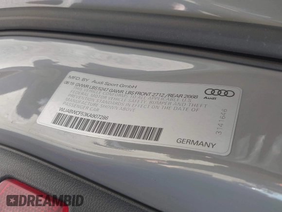 2019 Audi RS 5 Sportback z VIN WUABWCF53KA907286, wystawiony jako IAAI lot #42098943 z przebiegiem 62 275 mil mil oraz . Historia ofert i sprzedaży dostępna na DreamBid. Obrazek 9.