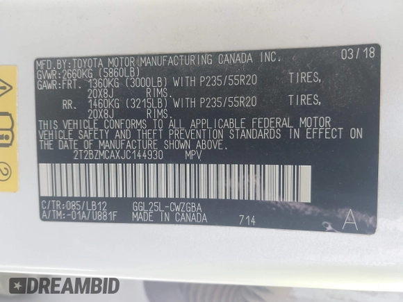2018 Lexus RX 350 z VIN 2T2BZMCAXJC144930, wystawiony jako IAAI lot #41857778 z przebiegiem 108 191 mil mil oraz . Historia ofert i sprzedaży dostępna na DreamBid. Obrazek 9.