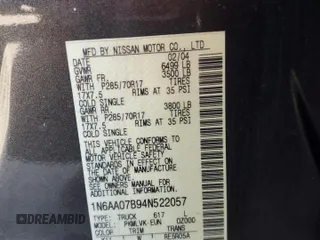 2004 Nissan Titan LE with VIN 1N6AA07B94N522057, listed as a Copart auction lot 47603315 with 152,319 mi miles and Non Repairable. Bid and sale history available at carsss.com. Image 15.
