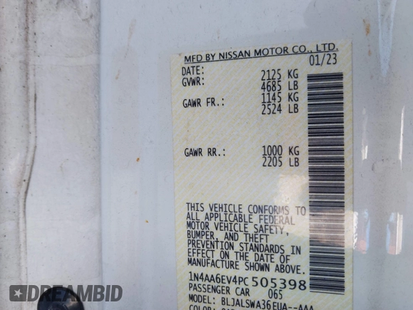2023 Nissan Maxima SR с VIN 1N4AA6EV4PC505398, выставлен на аукционе IAAI как лот 41545275 с пробегом 33 067 миль миль и . История ставок и продаж доступна на DreamBid. Изображение 9.