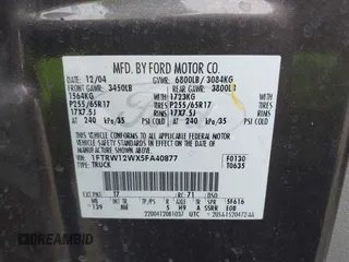 2005 Ford F-150 XLT с VIN 1FTRW12WX5FA40877, выставлен на аукционе IAAI как лот 41760089 с пробегом 182 419 миль миль и . История ставок и продаж доступна на DreamBid. Изображение 9.