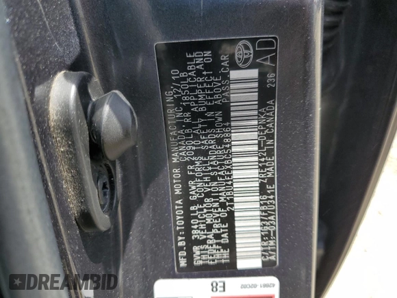 2011 Toyota Corolla L with VIN 2T1BU4EEXBC548864, listed as a Copart auction lot 54251775 with 146,651 mi miles and Clean Title. Bid and sale history available at carsss.com. Image 12.