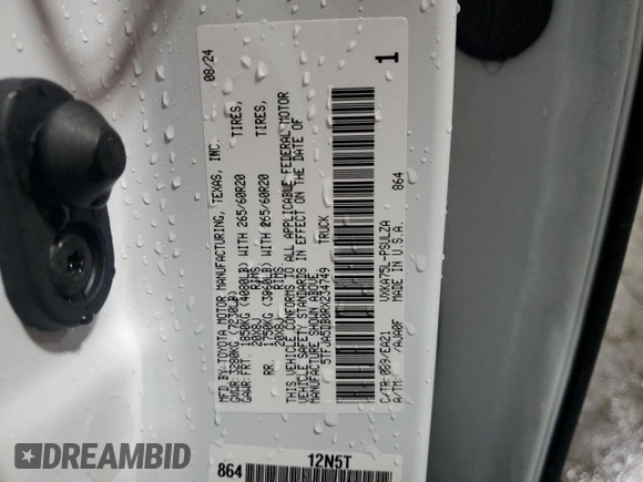 2024 Toyota Tundra Limited z VIN 5TFJA5DB0RX234749, wystawiony jako Copart lot #56183955 z przebiegiem 16 680 mil mil oraz Szkoda całkowita • Salvage title. Historia ofert i sprzedaży dostępna na DreamBid. Obrazek 13.