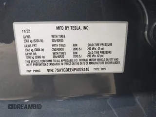 2023 Tesla Model Y Long Range with VIN 7SAYGDEE4PA028440, listed as a IAAI auction lot 41488136 with 29,229 mi miles and . Bid and sale history available at DreamBid. Image 9.