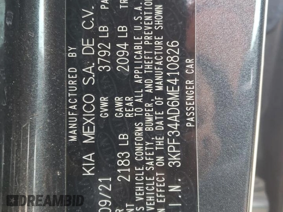2021 Kia Forte GT-Line z VIN 3KPF34AD6ME410826, wystawiony jako Copart lot #53441175 z przebiegiem 34 797 mil mil oraz Szkoda całkowita • Salvage title. Historia ofert i sprzedaży dostępna na DreamBid. Obrazek 12.