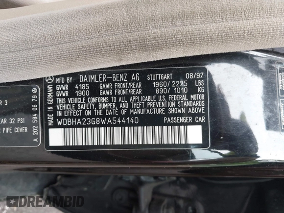 1998 Mercedes-Benz C 230/260/280/320 с VIN WDBHA23G8WA544140, выставлен на аукционе IAAI как лот 42531224 с пробегом 191 545 миль миль и . История ставок и продаж доступна на DreamBid. Изображение 9.