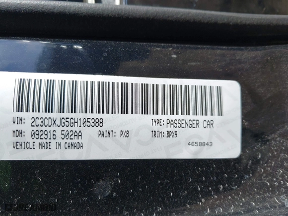 2016 Dodge Charger SXT with VIN 2C3CDXJG5GH105388, listed as a IAAI auction lot 41865086 with 57,535 mi miles. Bid and sale history available at carsss.com. Image 9.