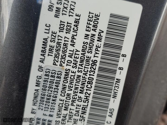 2012 Honda Odyssey LX with VIN 5FNRL5H21CB013296, listed as a Copart auction lot 48512625 with 69,381 mi miles and Salvage Title. Bid and sale history available at carsss.com. Image 13.