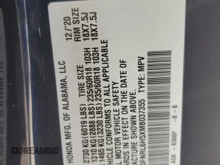 2021 Honda Odyssey EX z VIN 5FNRL6H5XMB037355, wystawiony jako Copart lot #55400995 z przebiegiem 57 964 mil mil oraz Szkoda całkowita • Salvage title. Historia ofert i sprzedaży dostępna na DreamBid. Obrazek 13.
