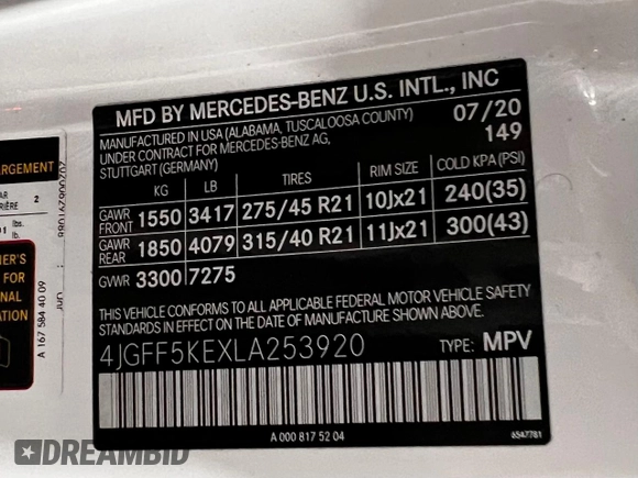 2020 Mercedes-Benz GLS 450 z VIN 4JGFF5KEXLA253920, wystawiony jako Copart lot #60090855 z przebiegiem 82 329 mil mil oraz Czysty tytuł • Clean title. Historia ofert i sprzedaży dostępna na DreamBid. Obrazek 10.