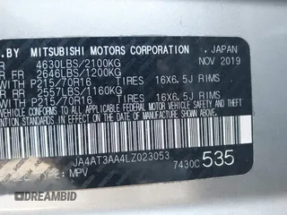 2020 Mitsubishi Eclipse Cross ES z VIN JA4AT3AA4LZ023053, wystawiony jako IAAI lot #41724940 z przebiegiem 93 485 mil mil oraz . Historia ofert i sprzedaży dostępna na DreamBid. Obrazek 9.